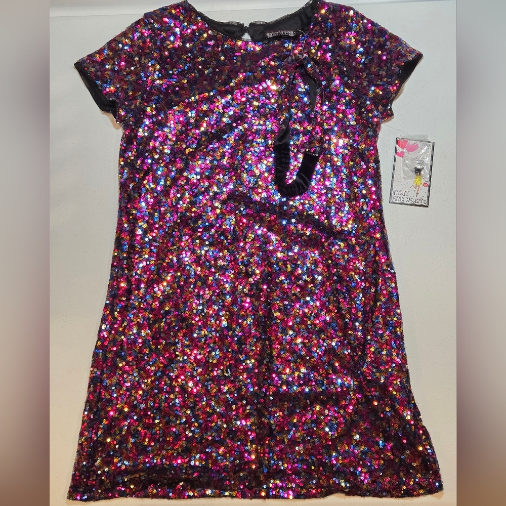 Three Hearts Multicolor Sequin Girls L Dress